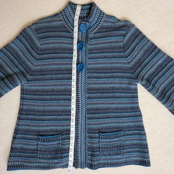 Croft & Barrow Cardigan Sweater XL Blue Striped Button Collar Soft Grandmacore - Picture 10 of 13
